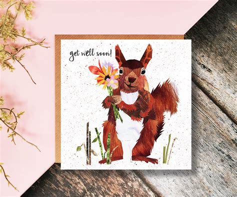 Get Well Soon Card Red Squirrel Card Get Well Soon Feel Etsy