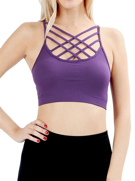 thelovely womens comfort seamless crisscross front strappy bralette sports bra top with