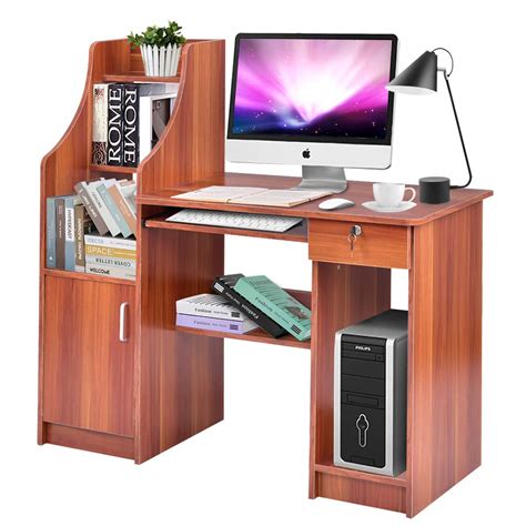 Buy Tangkula Computer Desk With Storage Cabinet And Drawer Wood Frame