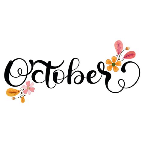 Gambar Halo Tulisan Tangan Teks Bulan Oktober Dengan Bunga Dan Kalender