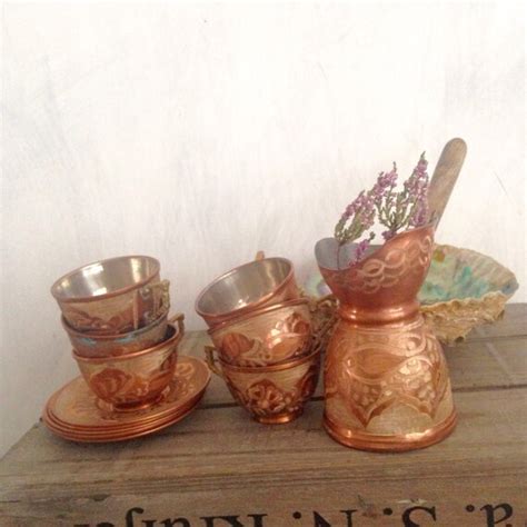 Vintage Solid Copper Turkish Coffee Set With Cups And