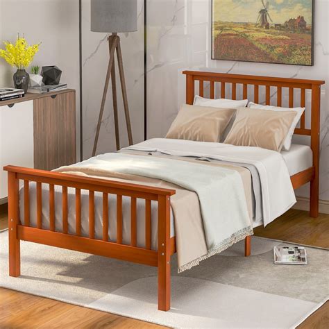 Twin Bed Frame Solid Wood Platform Bed Frame With Headboard And