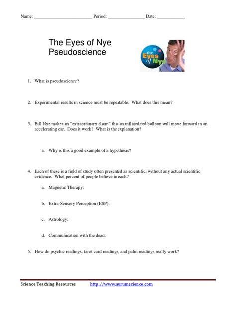 Eyes Of Nye Pseudoscience Worksheet Pseudoscience Extrasensory