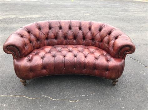 Curved Italian Leather Chesterfield Sofa In Brown For Sale At 1stdibs