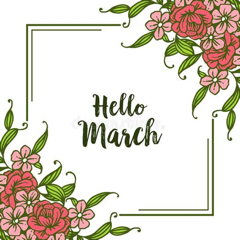 Vector Illustration Style Drawing Hello March With Beauty Wreath Frame