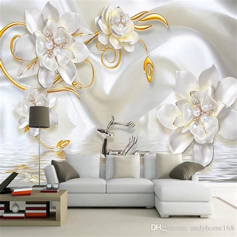 Large 3d European Pearl And Rose Jewelry Tv Background Wallpaper Living