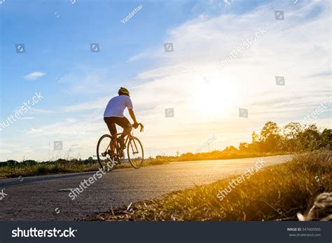 Silhouette Cyclist Motion On Background Beautiful Stock