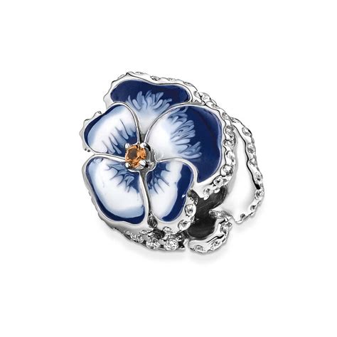 Pandora Blue Pansy Flower Enamel And Cz Charm