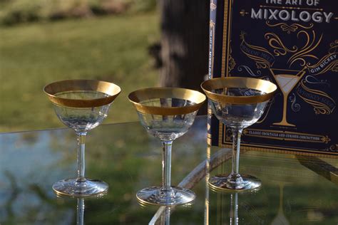 vintage gold rimmed encrusted cocktail martini glasses set of 3 1940 s cocktail glasses