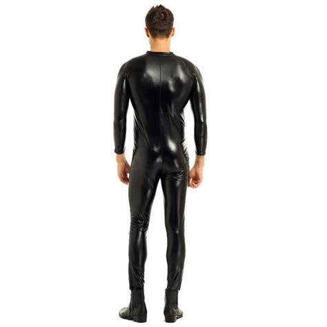 iefiel combinaison cuir verni homme body wetlook catsuit bodysuit sous vêtement erotique