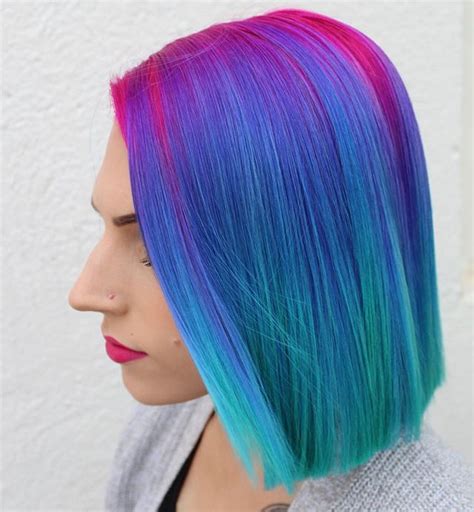 Pink Blue Purple Ombre Hair On Short Straight Hair Artistic Hair
