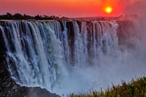 Sunset At The Falls Victoria Falls Africa Colorful Waterfall Art