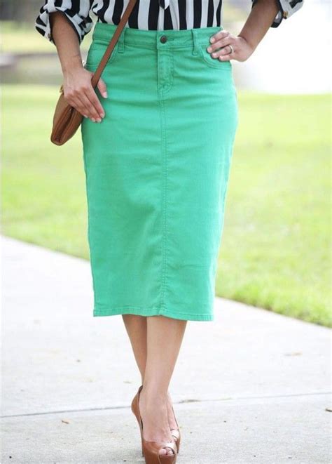 Color Denim Skirt Bright Green Modest Outfits Skirts Denim Skirt