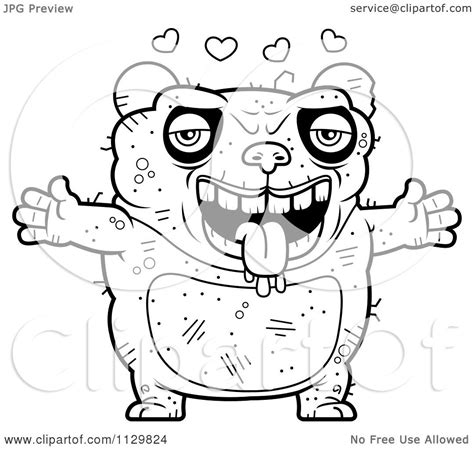 Cartoon Clipart Of An Outlined Loving Ugly Panda Black And White