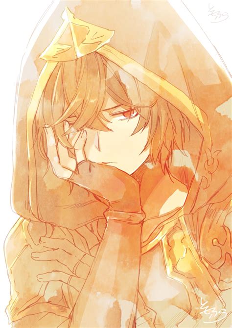 Safebooru 1boy Armor Brown Hair Fingerless Gloves Frown Gloves