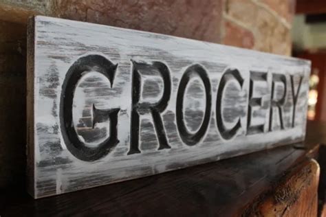 Grocery Sign Rustic Carved Wood Farmhouse Fixer Upper Shabby Chic