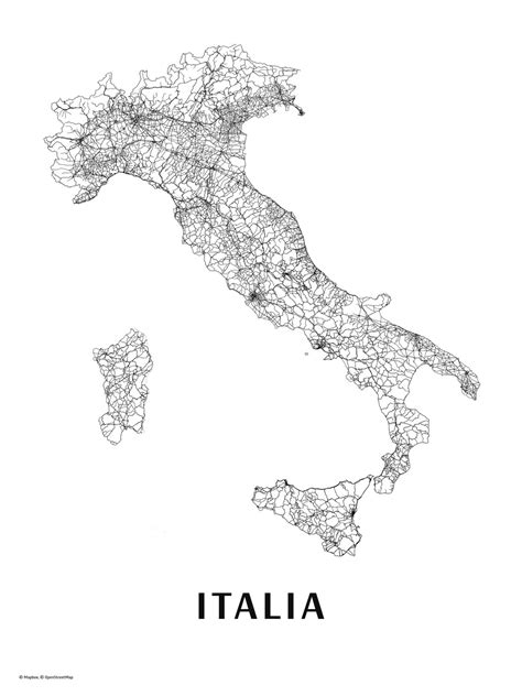 Kaart Van Italy Black And White ǀ Alle Stadskaarten En Wereldkaarten Aan