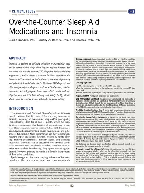 Pdf Over The Counter Sleep Aid Medications And Insomnia
