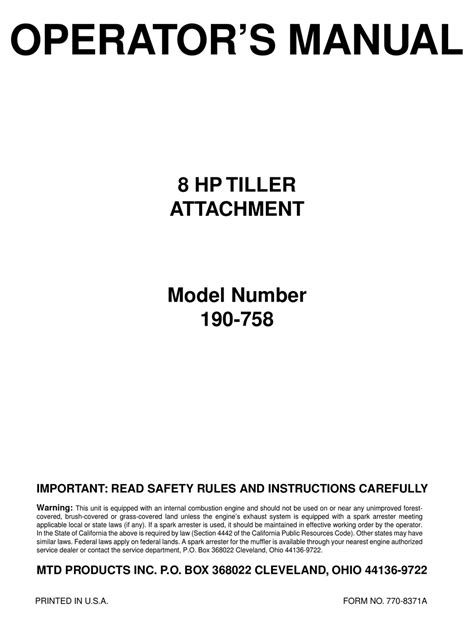 Mtd 190 758 Operators Manual Pdf Download Manualslib