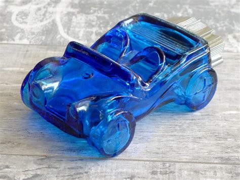Vintage Avon Blue Glass Race Car Bottle Cologne Bubble Bath Etsy