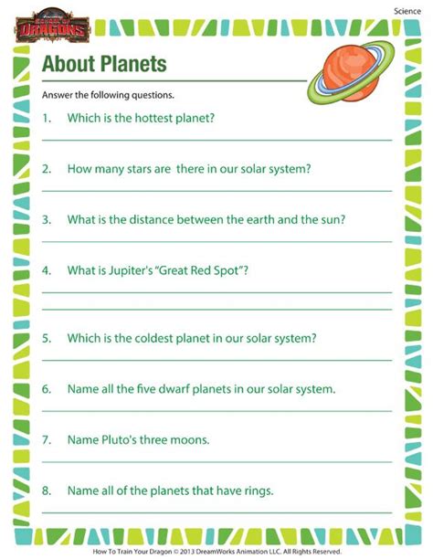 Planet Worksheet 5th Grade