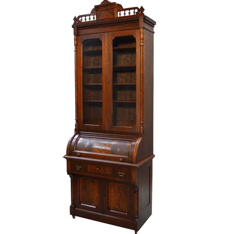 Antique Victorian Walnut Cylinder Secretary Bookcase | Antique furniture stores, Antique office ...
