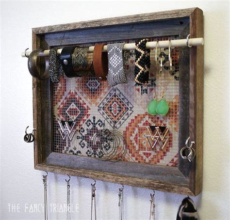 More Hooks Added Hanging Weathered Wood Frame Jewelry Organizer Peach