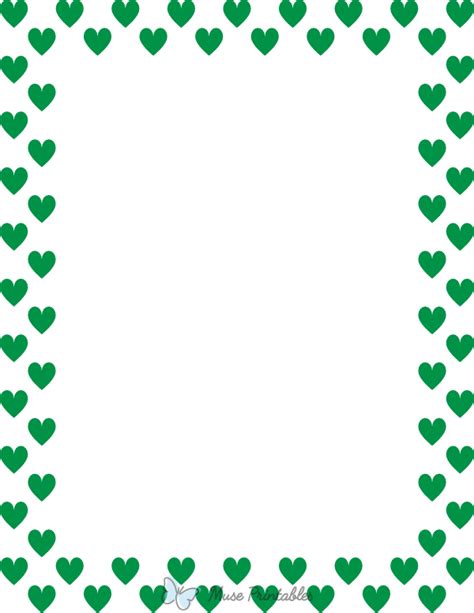 Printable Green On White Heart Page Border