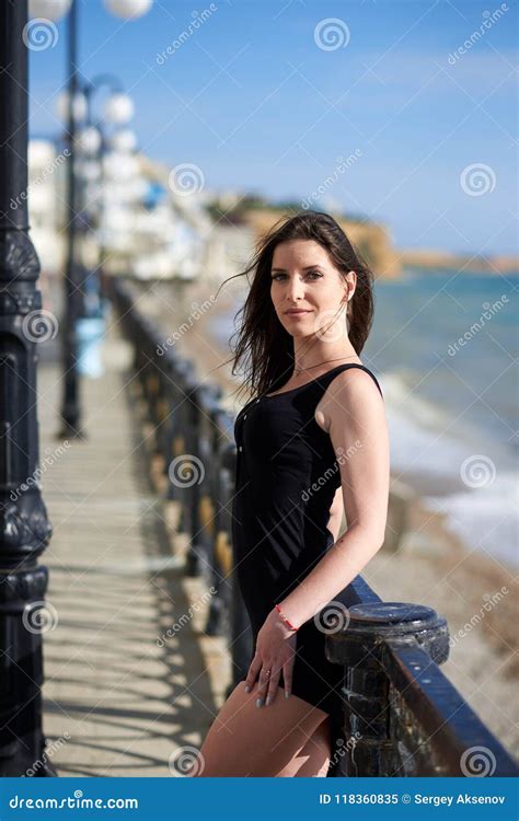 brunette in a black dress stock image image of fresh 118360835