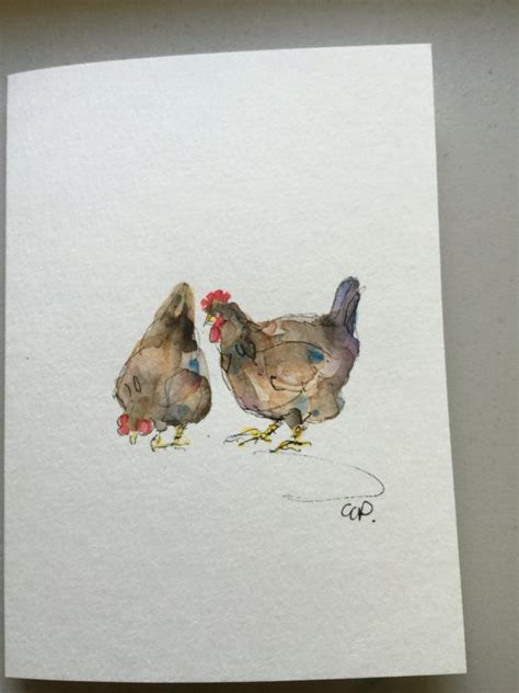 Pair Of Chickens Watercolor Card Hand Painted Watercolor Etsy