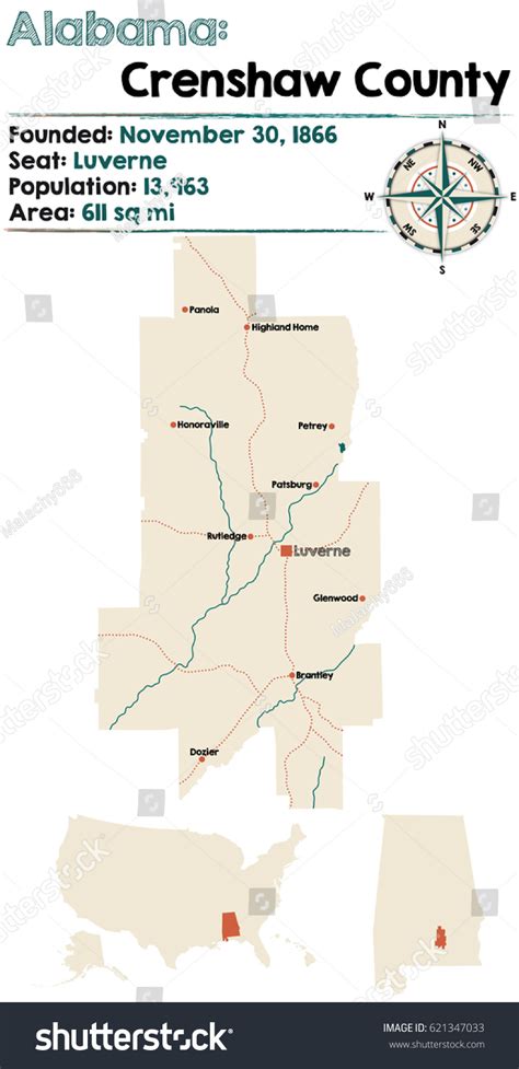 Large Detailed Map Crenshaw County Alabama Stock Vector Royalty Free