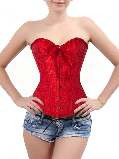 Youloveit Youloveit Womens Overbust Corset Jacquard Pattern Lace Body Shaper Waist Training