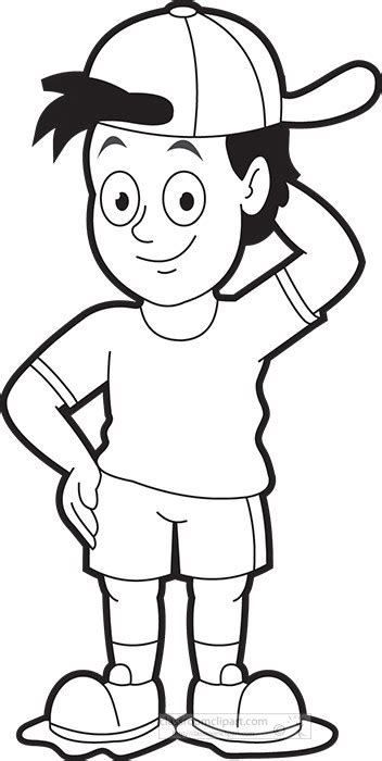 Children Black And White Outline Clipart Boy Wearing Hat With Muddly