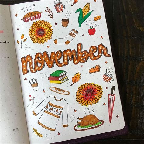 54 Creative November Bullet Journal Monthly Cover Page Ideas Novembro