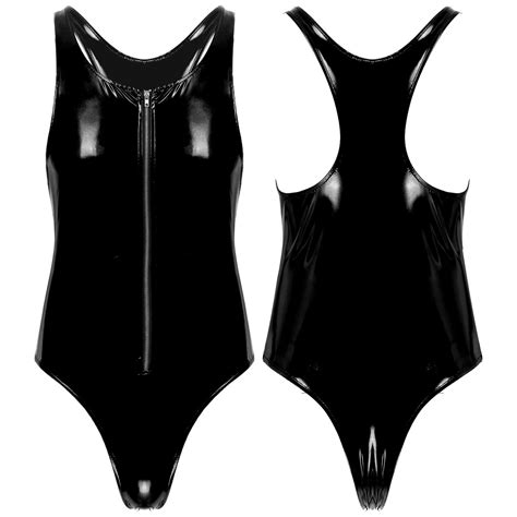 men s metallic leather high cut bodysuit leotard one piece swimwear bathing suit ebay