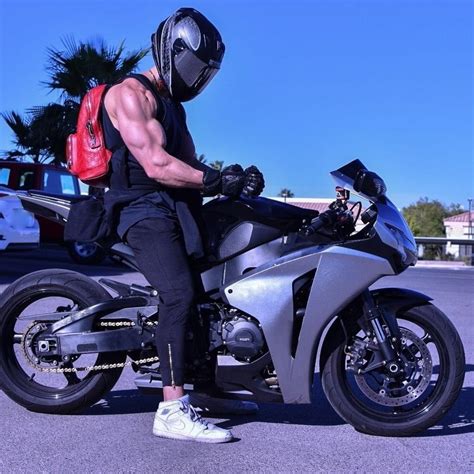 Big Muscular Biceps Hunk Brandon Anthony Flihan Riding Big Black Motorcycle