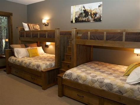 This set usually has a headboard that extends the length of the bed above, which makes the lower bed permanently attached below. Custom Bunk Beds Lake House Perpendicular twin over queen or full over queen