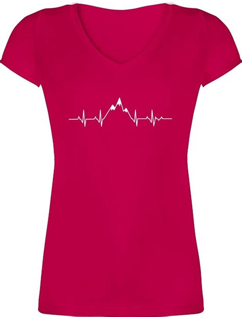 Shirtracer T Shirt Herzschlag Berge Symbol Und Zeichen Outfit Damen T Shirt Mit V