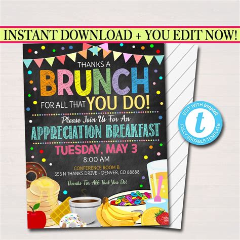 Thanks A Brunch Staff Teacher Appreciation Breakfast Invitation