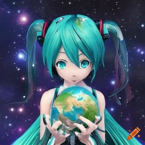 Hatsune Miku Holding Earth In Outer Space On Craiyon