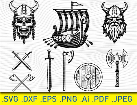 Vector Stencil Print Eps Png Dxf Skull Viking Svg Cut File