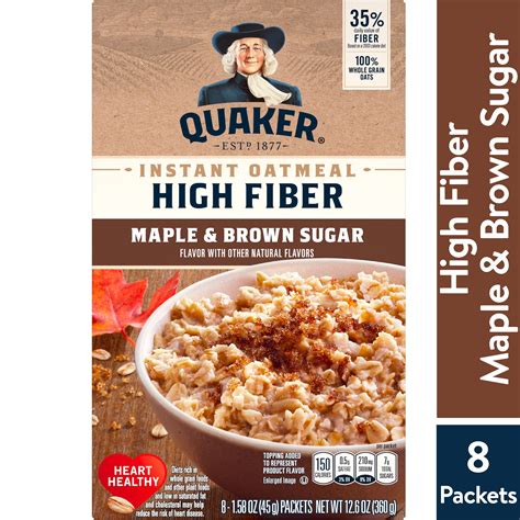 Quaker High Fiber Instant Oatmeal Maple And Brown Sugar 158 Oz 8