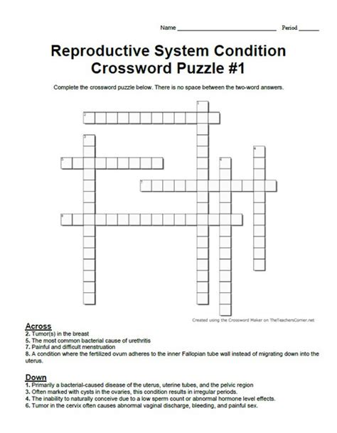 Reproductive System Crossword Puzzle Series