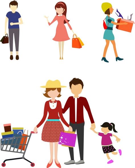 Shopping People Icons Design Various Gestures In Colors Vectors Graphic