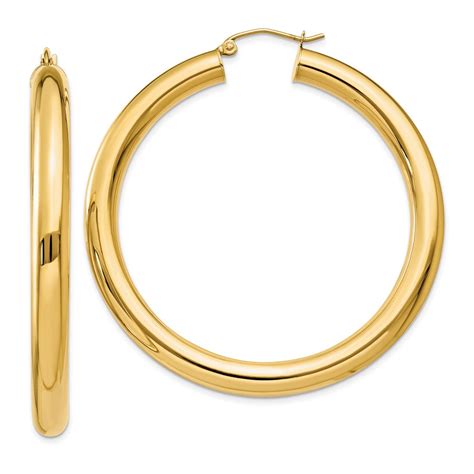 5mm 14k Yellow Gold Classic Round Hoop Earrings 50mm 1 78 Inch