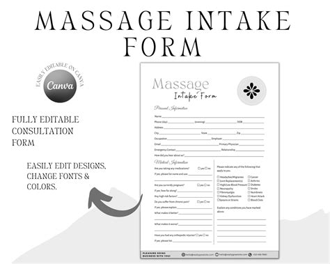 Professional Massage Intake Form Massage Consent Form Etsy