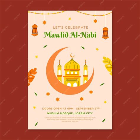 Free Vector Flat Vertical Poster Template For Mawlid Al Nabi
