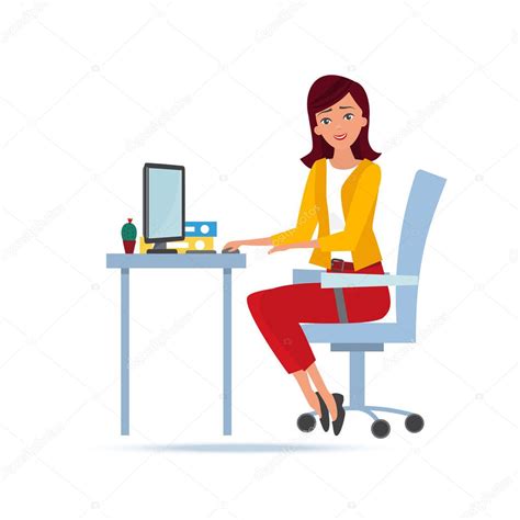 Young Beautiful Woman Working Cartoon Character Person In Office Work
