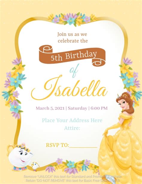 Disney Belle Invitation Template Postermywall