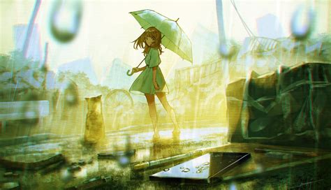 1336x768 Anime Girl With Umbrella In Rain Laptop Hd Hd 4k Wallpapers